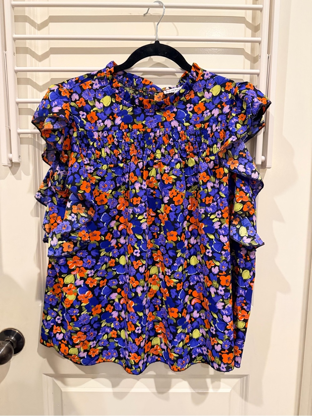 Floral Ruffle Sleeveless Top in Purple and Orange